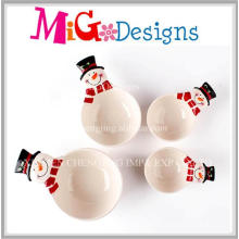 Ensemble de cadeau de Noël de quatre bols de bonhomme de neige en céramique